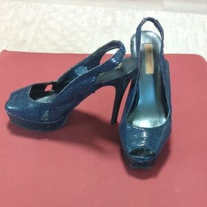 Simply Vera Vera Wang Navy Peep-Toe Slingback Heels